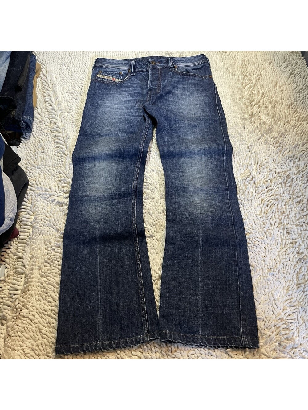 Diesel Zathan Jeans Mens 32x29 Blue Light Wash Bootcut Denim Pants Low Rise